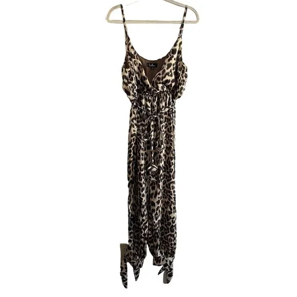 Lulus Women XL Leopard Print Satin Ankle Ties Jumpsuit - Picture 3 of 12